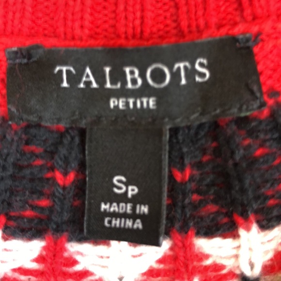 TALBOTS HOLIDAY YOKE FAIR ISLE CREWNECK SWEATER | Size Petite Small - Picture 4 of 9